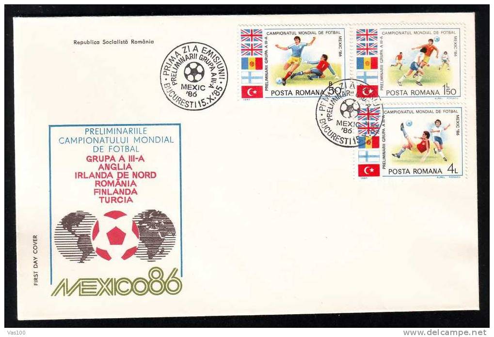 Romania  Cover FDC  WORLD Campionship FOOTBALL ,SOCER  MEXICO  1986. - FDC