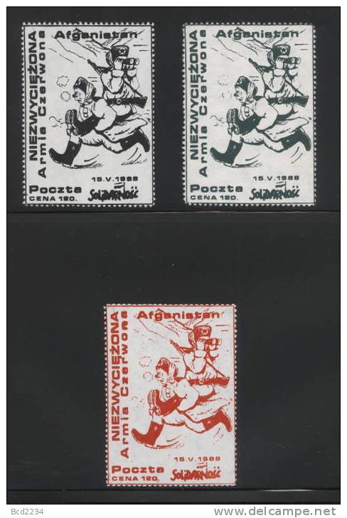 POLAND SOLIDARNOSC 1988 AFGHANISTAN RED ARMY UNDEFEATED SET OF 3 MS PERF (SOLID 0266P/0298AP) - Solidarnosc Labels