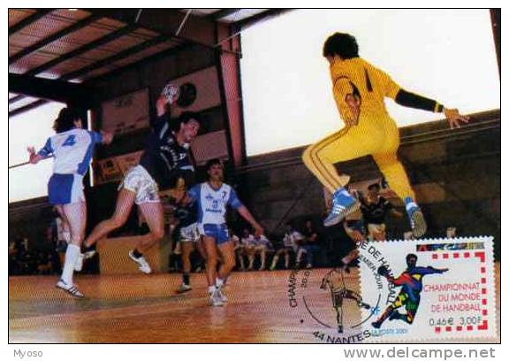 Carte 1°jour, 20 01 2002, Obliteration  Timbre,Championnat Du Monde De Handball, 44 Nantes, Photo A Khelalfa - Handball