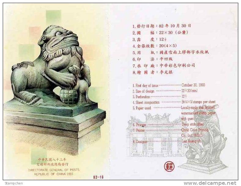 Folder 1993 Chinese Stone Lion Stamps Temple Park Scenery - Budismo