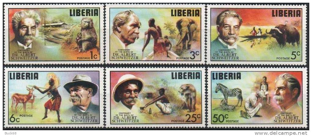 LIBERIA Poste 679 à 684 ** MNH : Dr Albert SCHWEITZER Nobel LAMBARENE Animaux - Elefantes