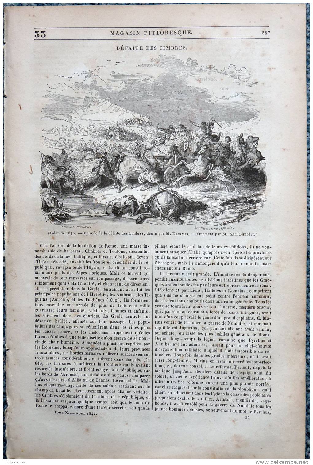 LE MAGASIN PITTORESQUE - AOUT 1842 - N°33 : DEFAITE CIMBRES - VOCABULAIRE MARINE ROCHEFORT BRIG GOELETTE - - 1800 - 1849