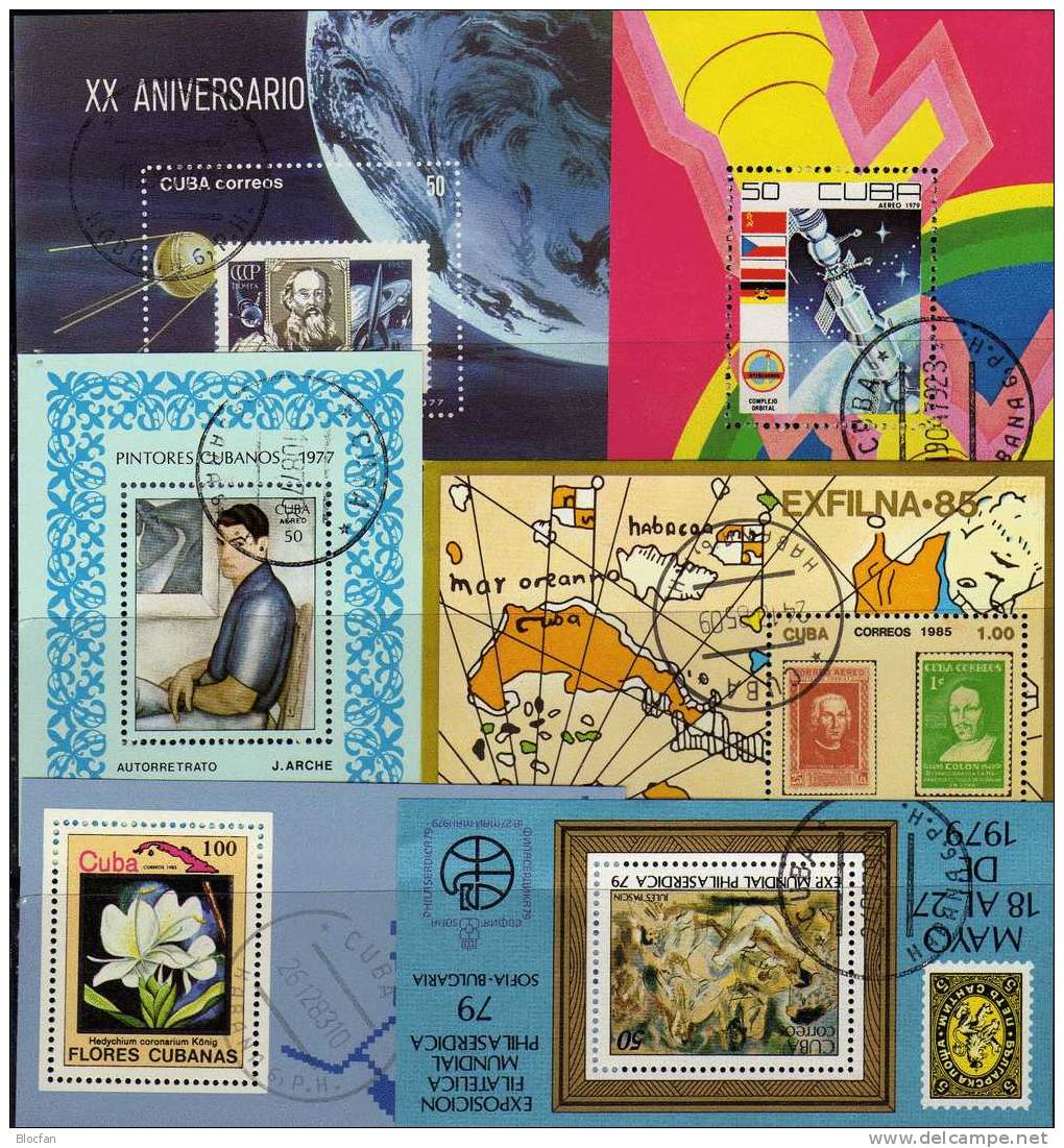 Briefmarken-Ausstellungen Kuba 6 Block O 20€ Kosmos, Gemälde, Blume, Stamp On Stamp - Sammlungen (im Alben)