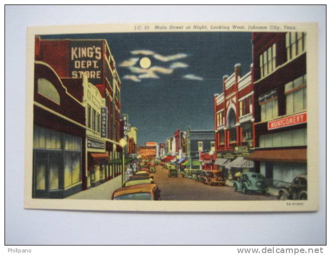 Johnson City Tn    Main Street At Night    1942 Cancel  Linen - Johnson City