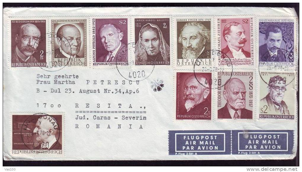 Austria 1978 COVER TO ROMANIA NICE FRANKING! 11 STAMPS! - Cartas & Documentos