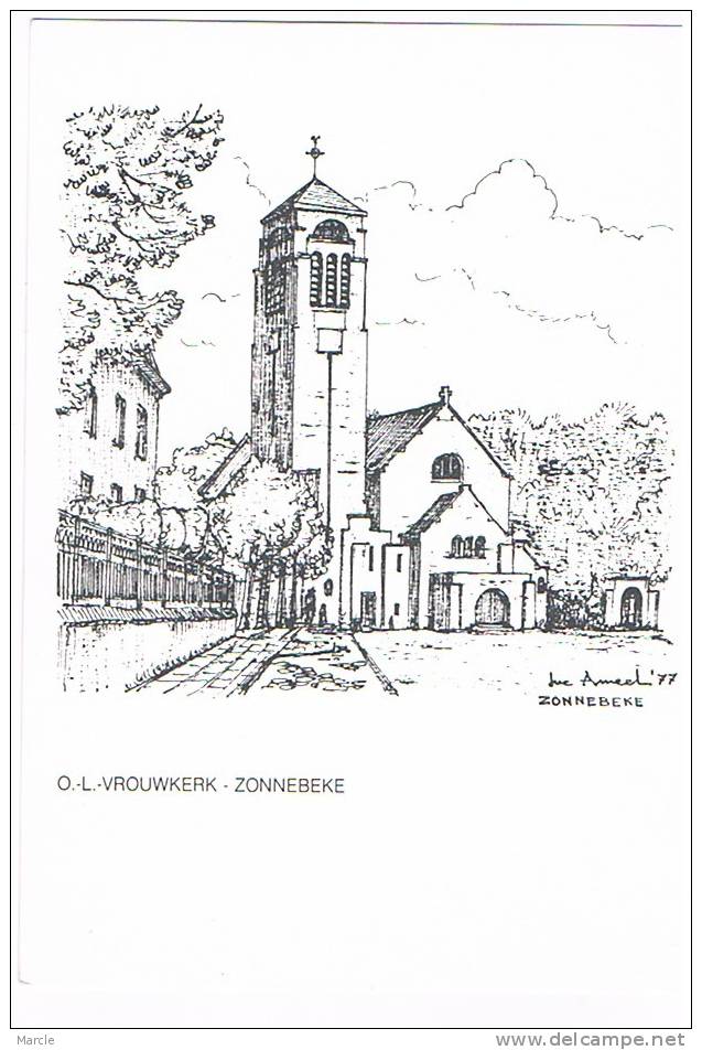 Zonnebeke O L Vrouw Kerk Tekening Luc Ameel 1977 - Zonnebeke