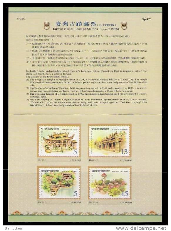 Folder 2005 Taiwan Relic Stamps Temple Garden Fort Architecture Scenery Landscape - Buddhism