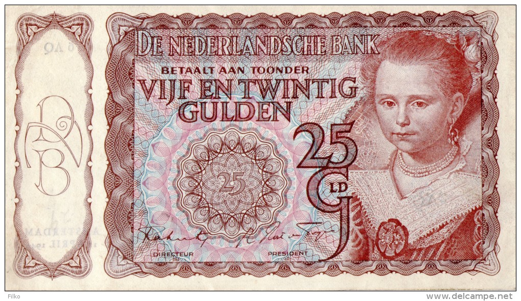 Netherlnd 25 Gulden,11.4.1944, Sig:Robertson/Rost Van Tonningen,Germany Occupation,as Scan - 25 Gulden