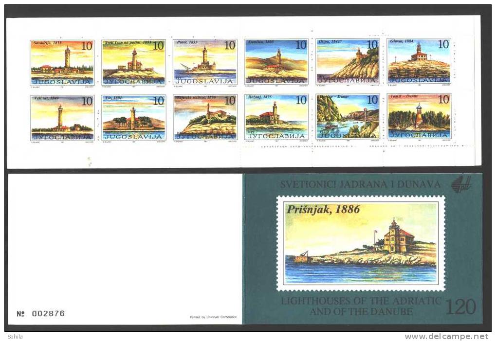 Jugoslawien – Yugoslavia 1991 Lighthouses Of Adriatic And Danube Booklet MNH, 5 X; Mi. 2490-01 (MH 4) - Postzegelboekjes