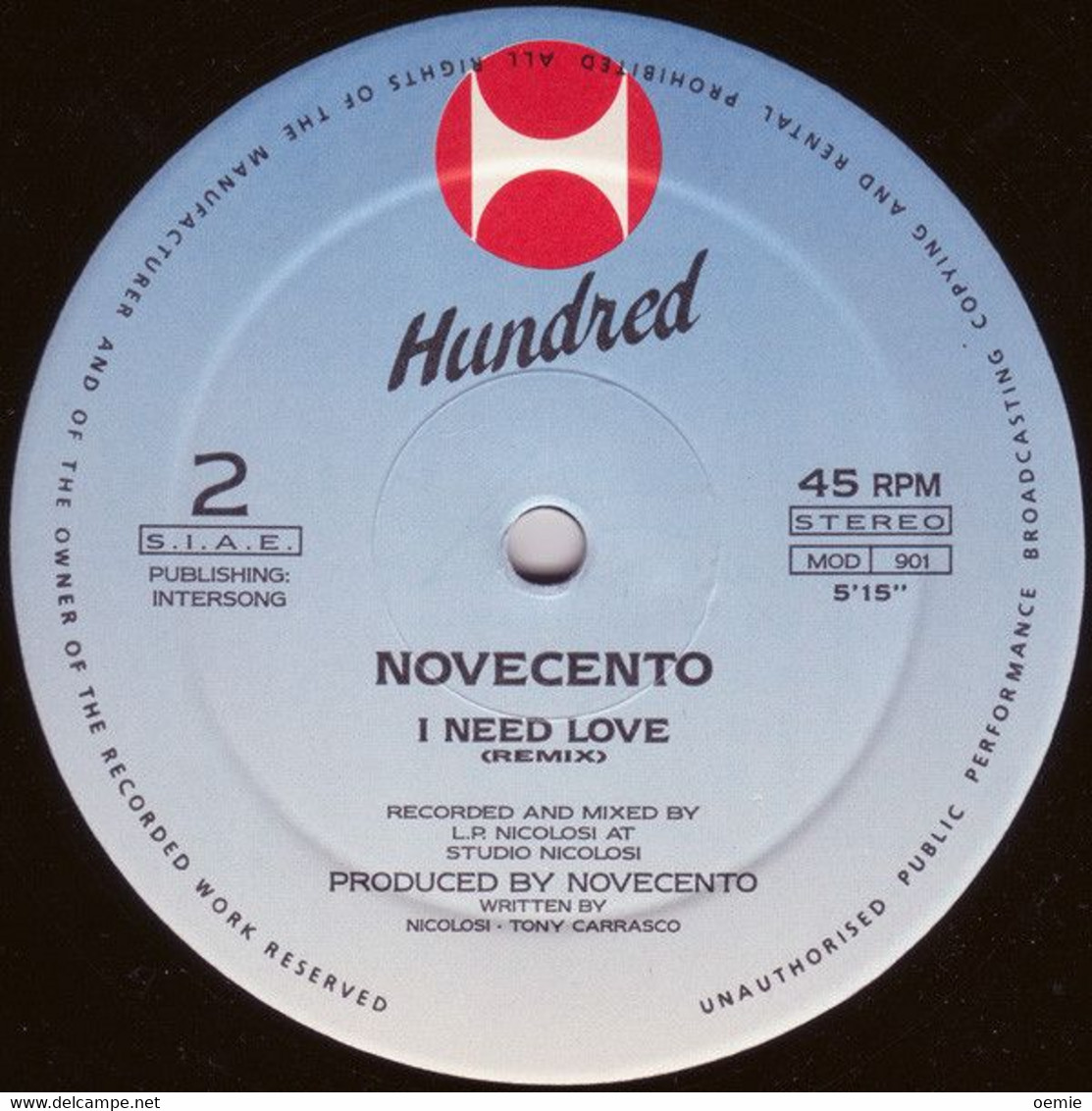 NOVECENTO  °°  I NEED LOVE - 45 G - Maxi-Single