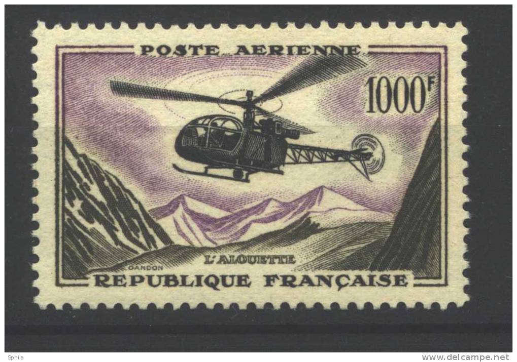 France - Frankreich 1958 Helicopter 1000 Fr MNH, Disturbed Gum Near Bottom Right; Michel # 1177 - 1927-1959 Mint/hinged