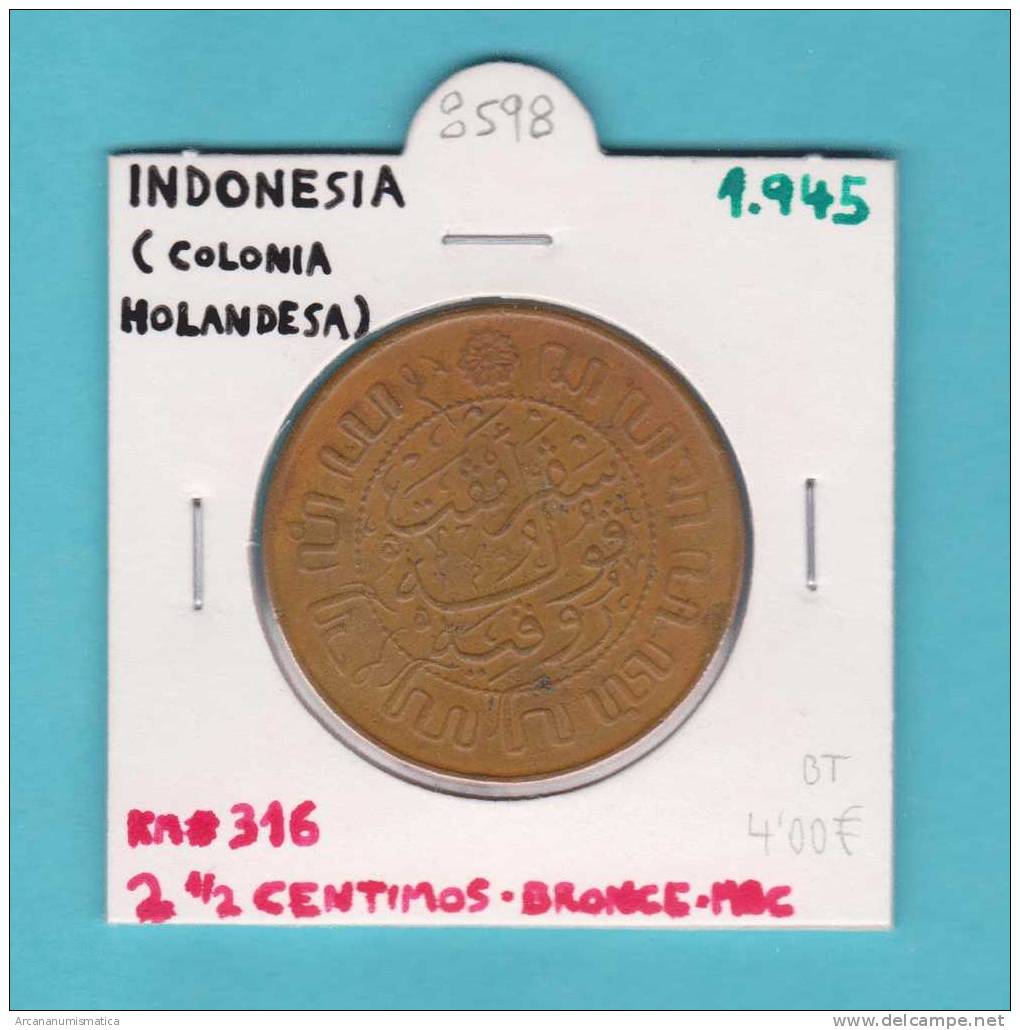 INDONESIA  (Colonia Holandesa)  2 1/2 Centimos 1.945  Bronce  KM#316   MBC/VF    DL-8598 - Indes Néerlandaises