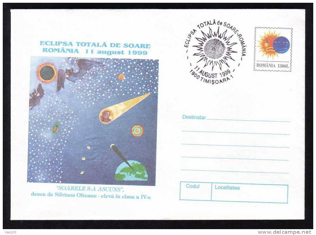 Romania 1999 Cover ENTIER POSTAUX With SOLAR ECLIPSE,very Rare Cancell TIMISOARA(B) - Astrologie