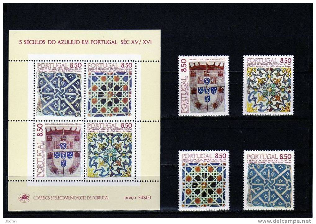 Keramik 1981 Azulejos Wandkachel I 4 Verschiedene Kleinbogen + Block 33 + Satz ** 39€ Kloster Setubal - Volledige & Onvolledige Vellen