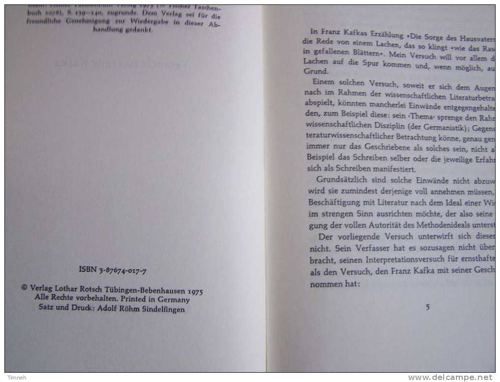 Wie Das Rascheln In Gefallenen Blätter Von Jörg Kühne Versuch Zu Franz KAFKA Verlag Lothar ROTSCH 1975 - Poems & Essays