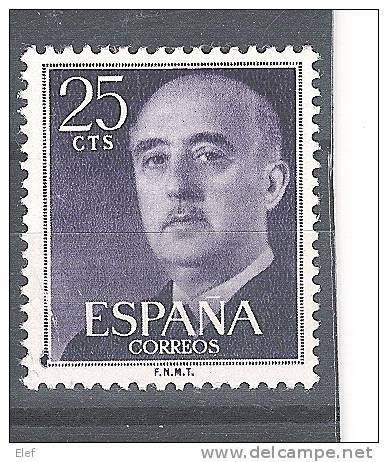 ESPANA / Espagne 1955, General Franco, Yvert N° 857, 25, Violet Foncé , Neuf * Avec VARIETE "TACHE DE COULEUR"; B/TB - Errors & Oddities