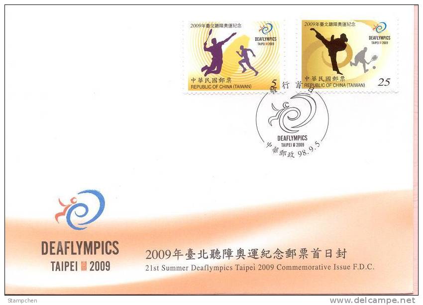 FDC(A) 2009 21st Deaflympics Stamps Olympic Games IOC Badminton Taekwondo Tennis Map Disabled Deaf - Handicap