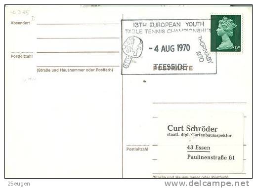 GREAT BRITAIN 1970 TABLE TENNIS  POSTMARK - Tafeltennis