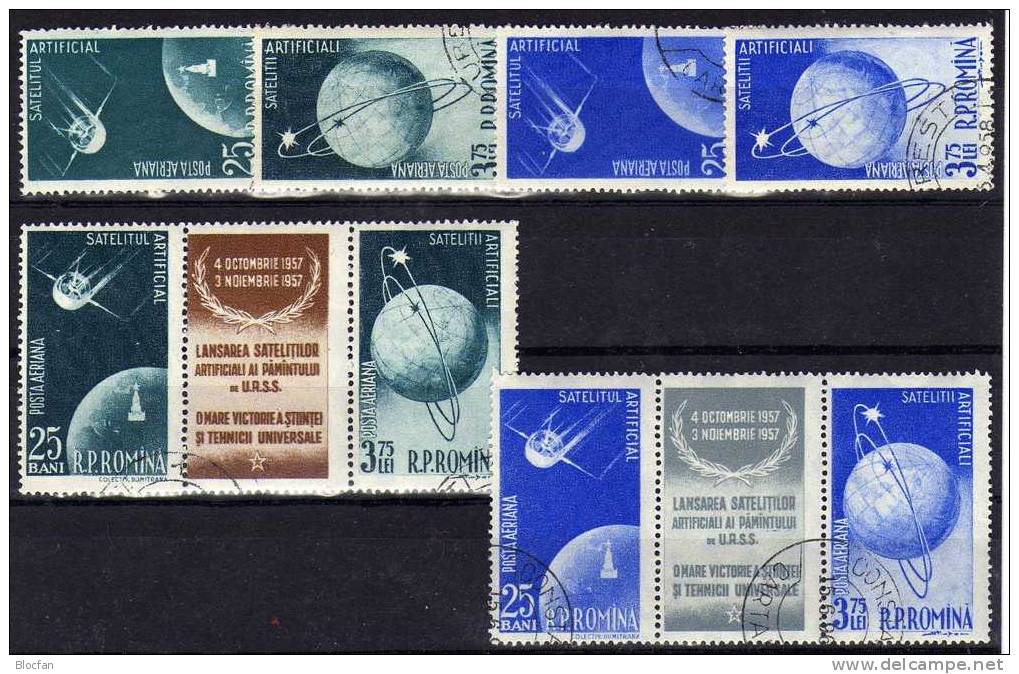 Variationen Start Kosmosflug Sputnik Romania 1677/0+ 12xZD-Paare O 56€ Satellit über Der Erde, Kreml In Moskau - Collections