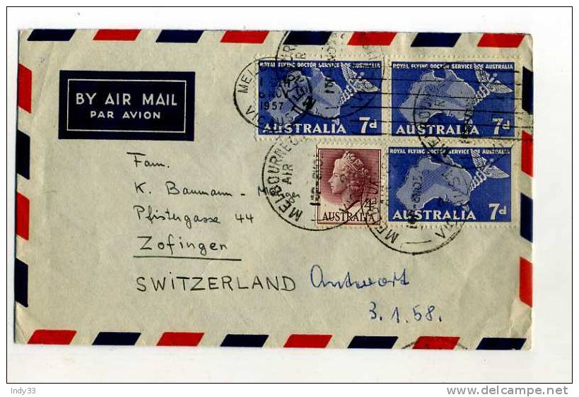 - AUSTRALIE . AFFRANCHISSEMENT SCOMPOSE SUR ENVELOPPE DE 1957  POUR LA SUISSE - Lettres & Documents