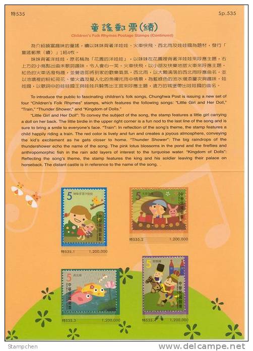 Folder 2009 Children Folk Rhymes Stamps Train Music Doll Bird Fish Lotus Firefly Rain Horse Soldier Castle Rabbit - Conigli