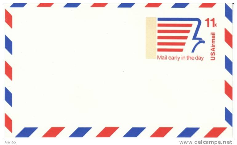 Scott # UXC14, Stylized Eagle Mail Early In The Day, 1974 11-cent Airmail Postal Card Stationery - 1961-80