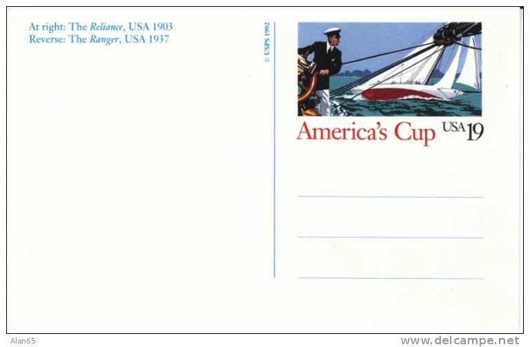 Scott #UX163, America's Cup Yacht Sailing Race, 19-cent Postal Card Issued 1992 - 1981-00