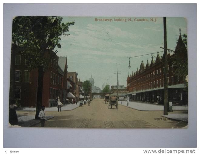 Camden NJ     Broadway Looking North   1910 Cancel - Camden