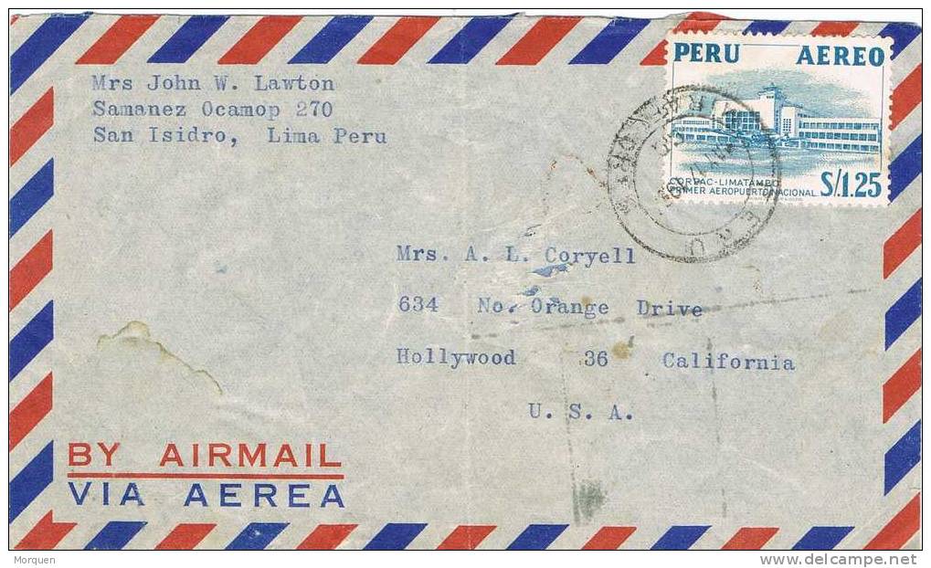Peru - 2078. Carta aerea SAN ISIDRO (Lima) Perú 1954