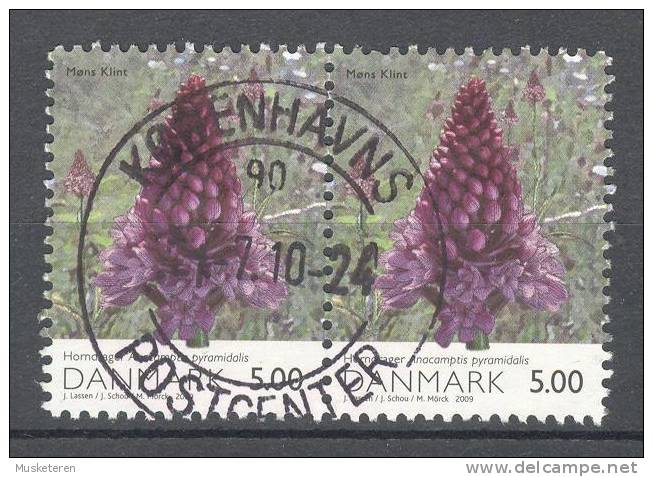 Denmark 2009 Mi. 1524   5.00 Kr. Flower Horndrager Anacamptis Pyramidalis Pair W. Deluxe Cancel !! - Used Stamps