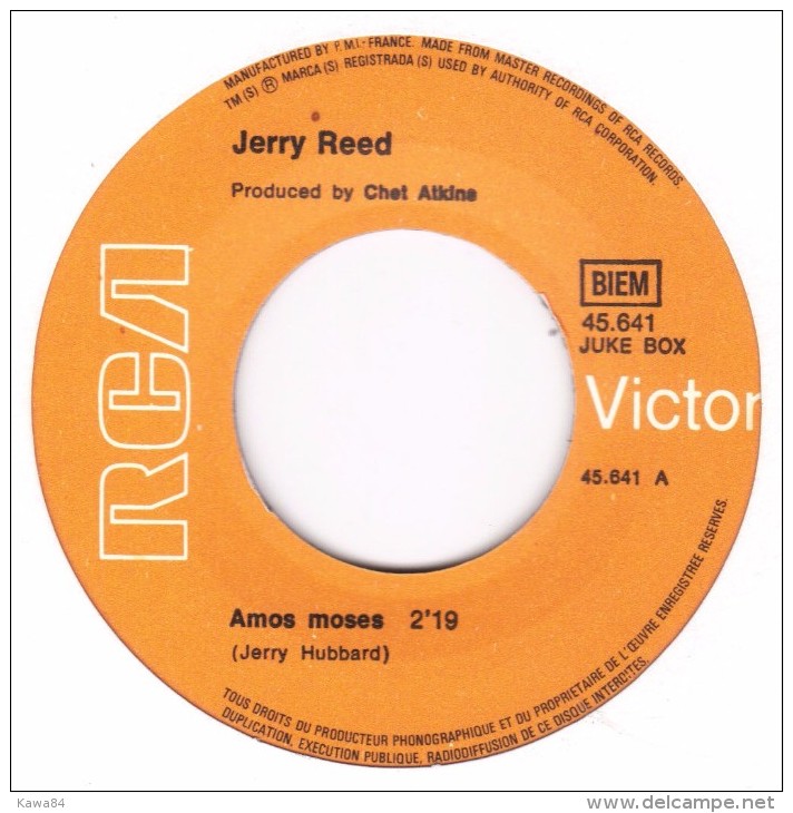 SP 45 RPM (7")  Jerry Reed  "  Amos Moses  "  Promo - Collectors
