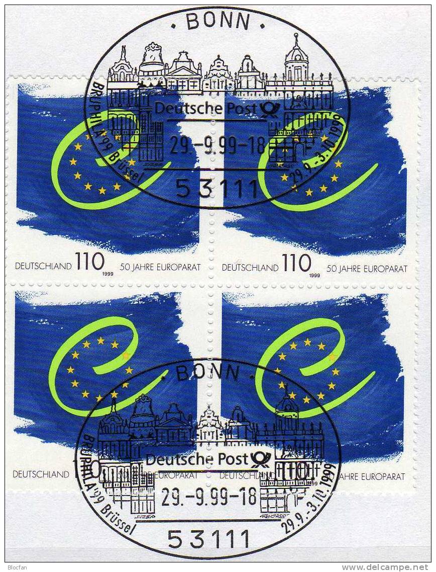 BRUPHILA´99 Brüssel Bund 2049 VB SST 7€ Offizieller Messebrief MBrf.8/99 Europarat Emblem Mit 12 Sterne - 1999