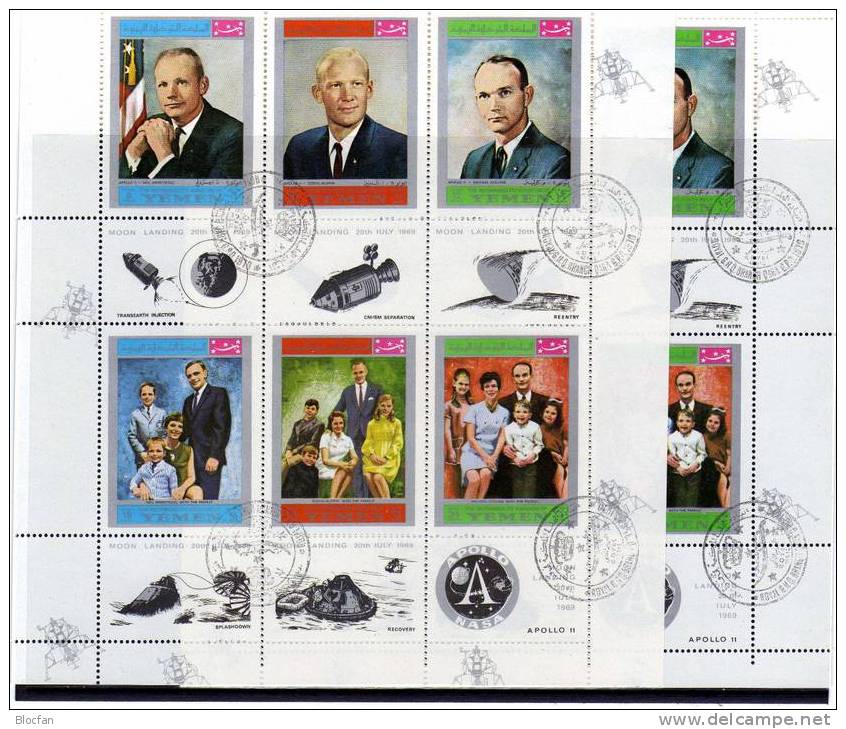 Apollo 11 Mondlandung 1969 Crew And Family Yemen A786/1, 6-KB I + II O 20€ Edwin Aldrin USA Mond-Fähre - Collezioni