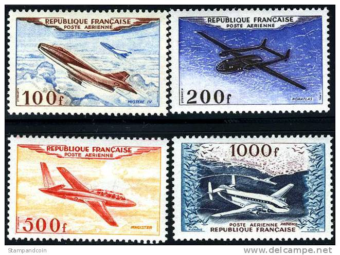 France C29-32 (Yvert 30-33) (Michel 987-990)  Mint Never Hinged Airmail Set From 1954 - 1927-1959 Mint/hinged