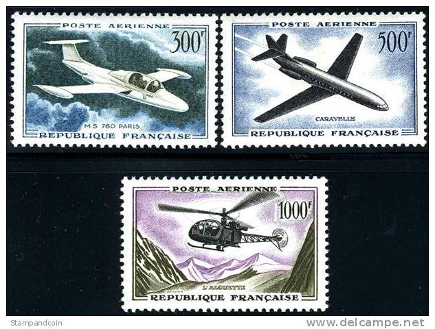 France C34-36 (Yvert 35-37) (Michel 1120,1177,1231) SUPERB Mint Never Hinged Airmail Set From 1957-59 - 1927-1959 Mint/hinged