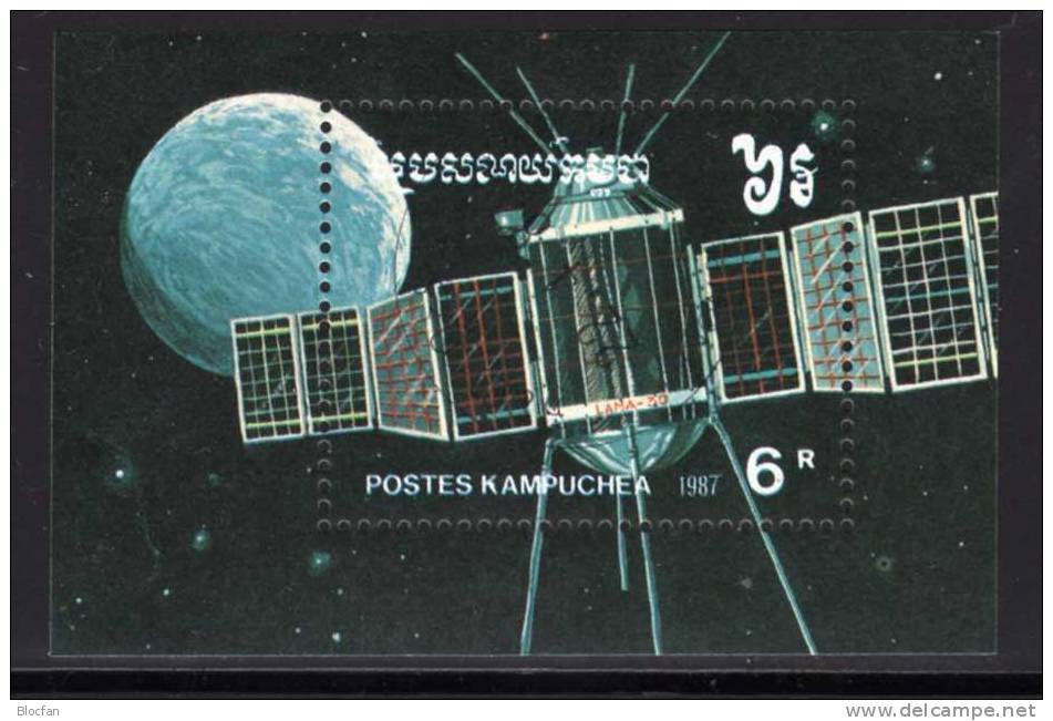 Erforschung Der Sterne Und All Kambodcha 855/2+ Block 152 O 5€ Sputnik,Proton,Elekton,LUNA - Collezioni