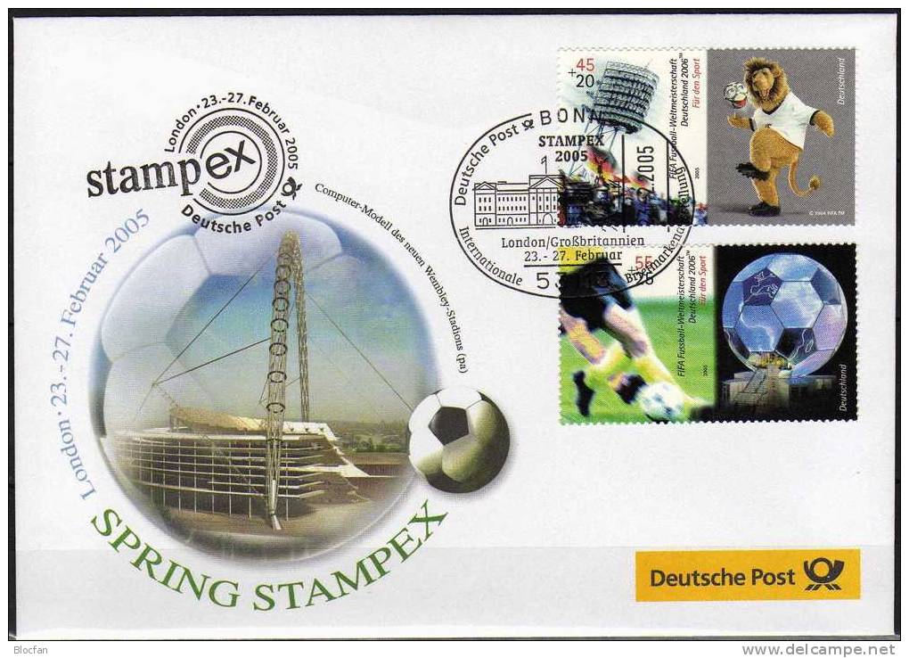 Stampex'2005 London BRD 2439+40 SST 7€ Offizieller Messebrief MBrf.1/05 Sport Fußball-WM Stadion Globus Ball Soccer - 2006 – Deutschland