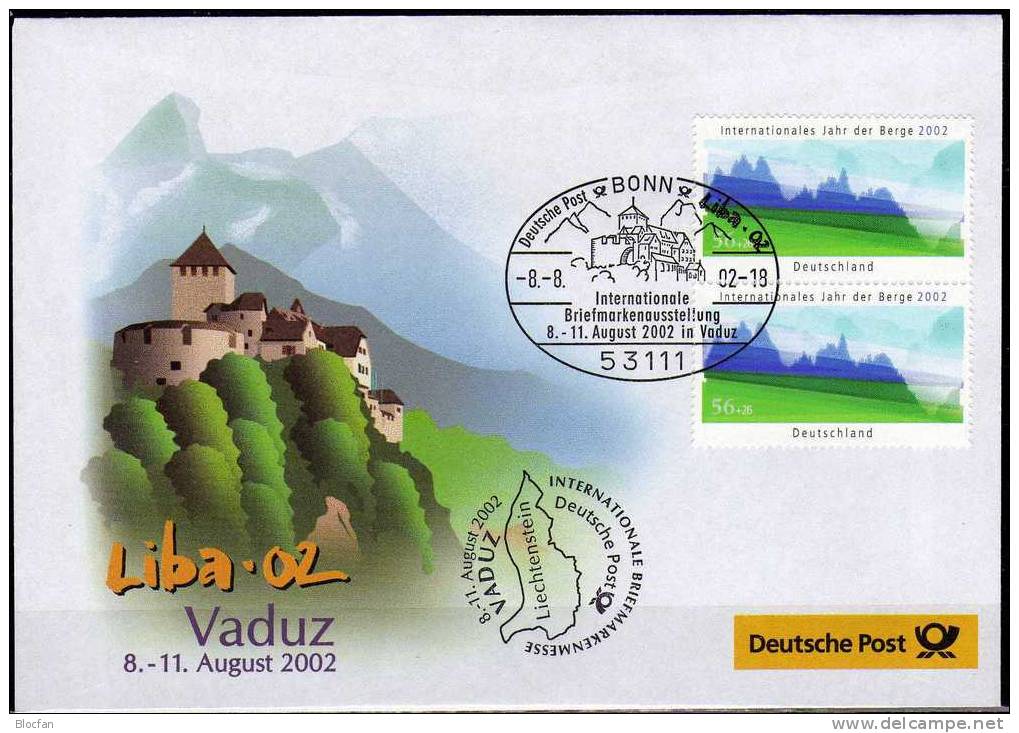 LIBA´2002 Vaduz BRD 2231 ZD SST 5€ Offizieller Messe-Brief Umweltschutz Jahr Der Berge MBrf.5/02 Nature Cover Bf Germany - Lettres & Documents