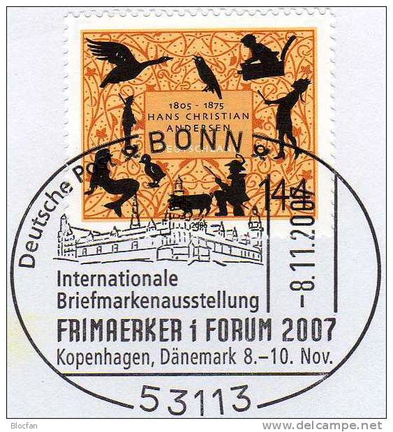 Frimaerker´2007 Danmark Bund 2453 SST 8€ Offizieller Messebrief Märchen - Figuren Von Andersen MBrf.10/07 - Storia Postale