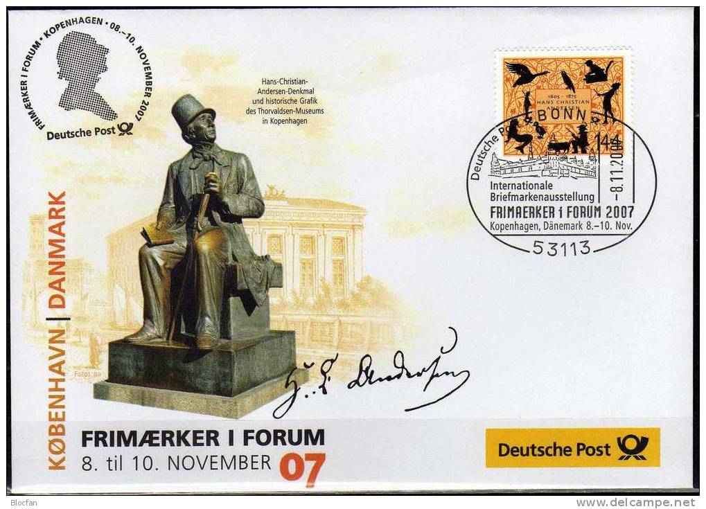 Frimaerker´2007 Danmark Bund 2453 SST 8€ Offizieller Messebrief Märchen - Figuren Von Andersen MBrf.10/07 - Storia Postale