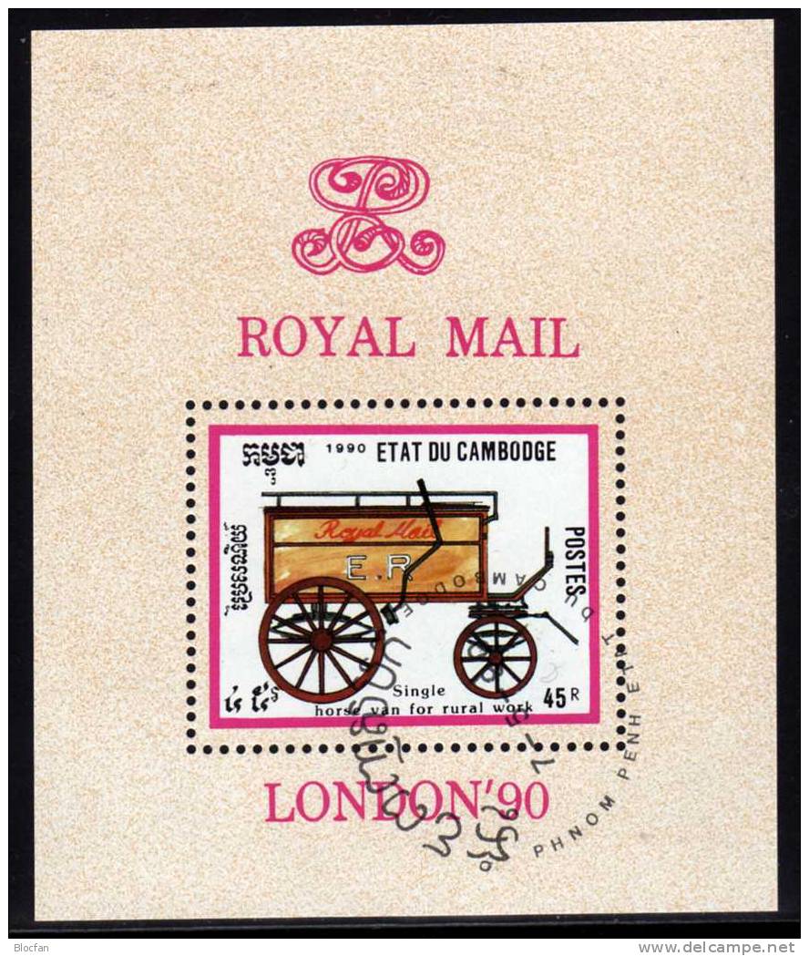 Stamp World London Kutschen Kambodscha 1097/4, 7xZD+ Block 172 O 6€ Post-Wagen,Karren - Sammlungen (im Alben)