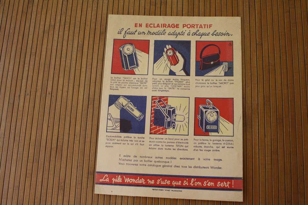 PROTEGE CAHIER Illustré Publicité "PILE WONDER NE S'USE QUE SI L'ON S'EN SERT " IL FAUT UN MODELE à CHAQUE BESOIN - Protège-cahiers