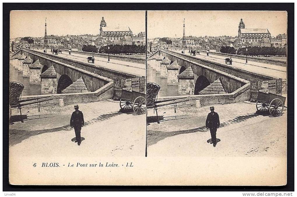 CPA  ANCIENNE STÉRÉOSCOPIQUE- FRANCE- BLOIS : LE PONT SUR LA LOIRE AVEC BELLE ANIMATION- - Stereoscope Cards