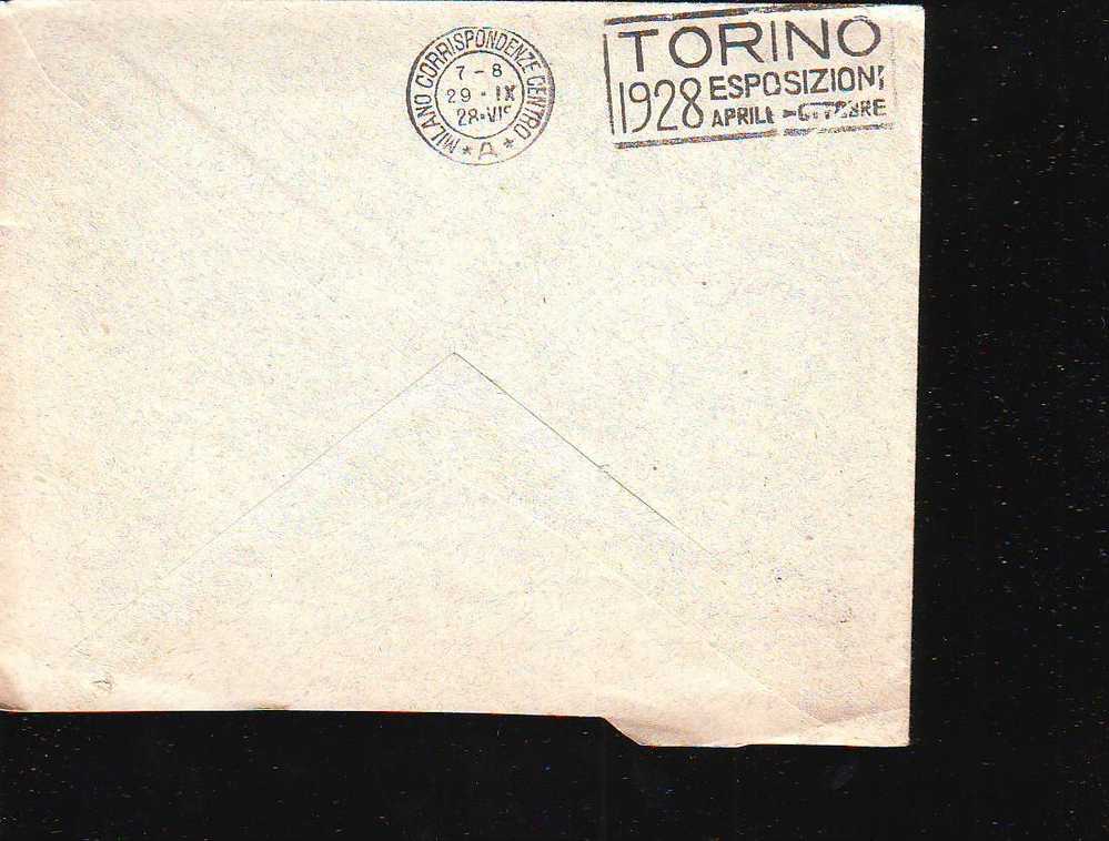 D122 Italia Cover Effige VE III 50c Genova 1928 - Retro Marcofilia Torino 1928 Esposizioni Aprile Ottobre - Versichert