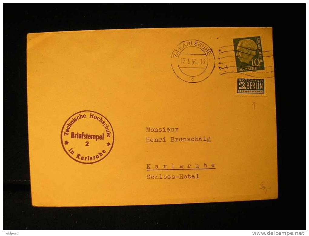 Lettre De Karlsruhe 1954 - Cartas & Documentos