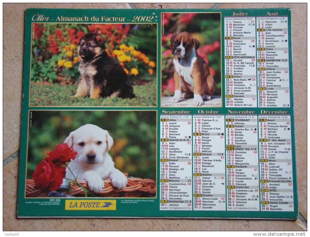 Calendrier ALMANACH Du Facteur PTT - 2002 - Chiens & Chats - OLLER - Nord 59 - Très Bon état - Grand Format : 2001-...