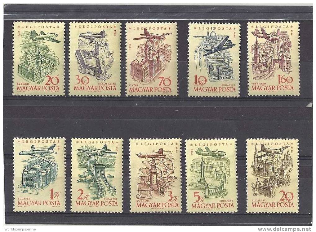 Hungary, Serie 10, Year 1958, SG 1542-1551, Air (on Cream Paper), MNH/PF - Unused Stamps