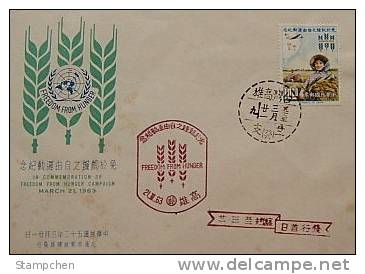 FDC 1963 Freedom From Hunger Stamp Parachute Grain Map Crops Cultivator Farmer Plane - Fallschirmspringen