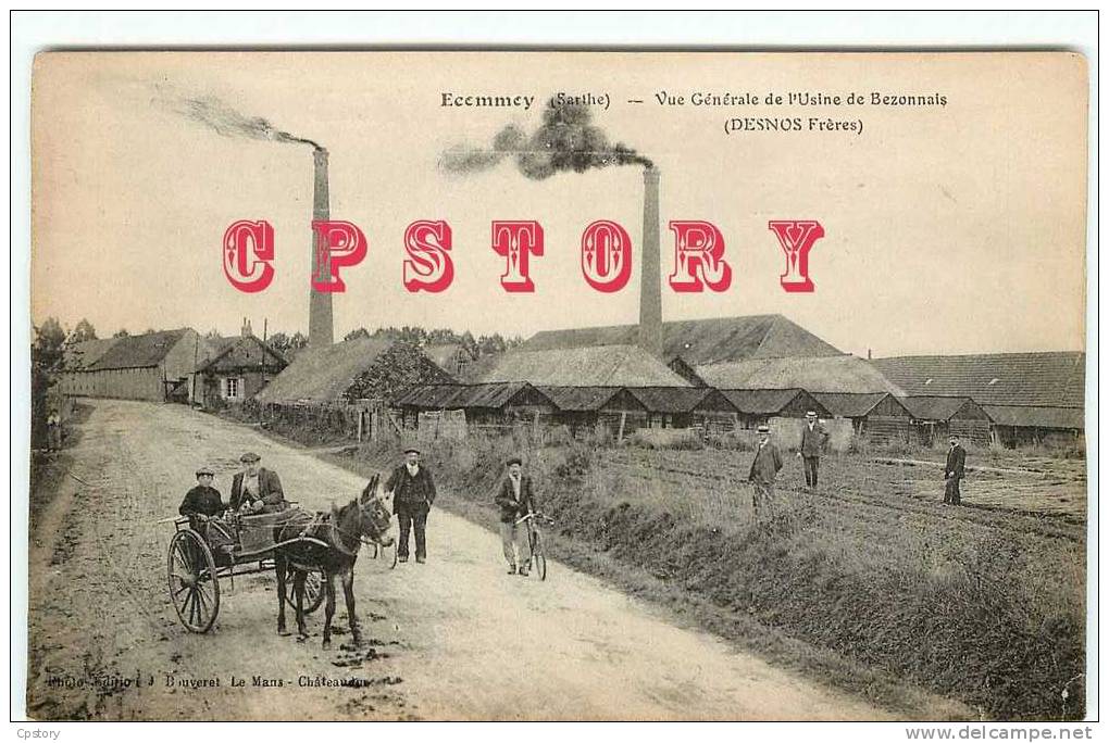 72 - ECOMMOY - Attelage Ane à L´Usine Bezonnais Desnos Frères - Dos Scané - Ecommoy