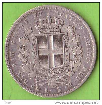 REGNO DI SARDEGNA CARLO ALBERTO  5 LIRE 1833 GENOVA - Piemonte-Sardinië- Italiaanse Savoie